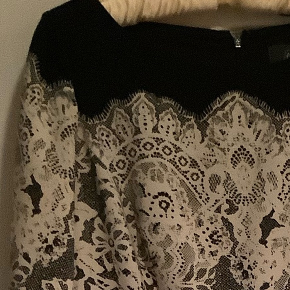 Adrianna Papell Elegant Black and Cream lace print dress - Picture 4 of 10